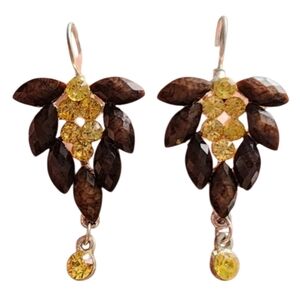 Vintage-Inspired Brown and Yellow Crystal Earrings